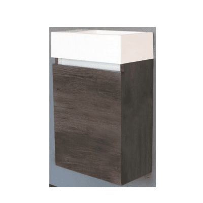 Fonteinkast Sanilux Trendline 40x22x63.5 cm Century Oak met Witte Wastafel Kraangat Links