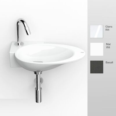 Fonteinkom Clou First Rechts met Kranenbank en Plug 38.8x9x24.6 cm Aluite Wit (Voorbewerkt kraangat)