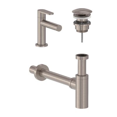 Fonteinkraan Combiset MAY Forma S Model Fonteinkraan, Designplug Always Open & Designsifon Geborsteld Nickel PVD