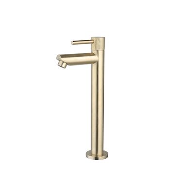Fonteinkraan Opbouw Sanilux Ribb Hoog Rond Met Geribbeld Knop Goud Geborsteld