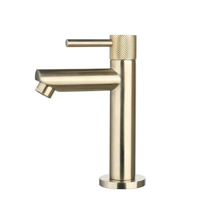 Fonteinkraan Opbouw Sanilux Ribb Rond Met Geribbeld Knop Goud Geborsteld