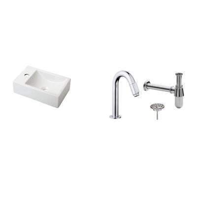 FonteinPack Houston MAT WIT Links 37×23 cm Chroom (Keuze uit 20 kranen)