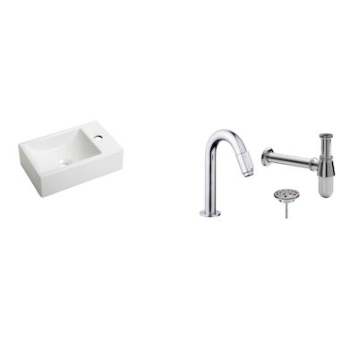 FonteinPack Houston MAT WIT Rechts 37×23 cm Chroom (Keuze uit 20 kranen)