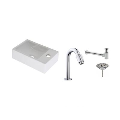 FonteinPack Houston Rechts Keramiek 37x23x11 Wit (Keuze uit 18 kranen)