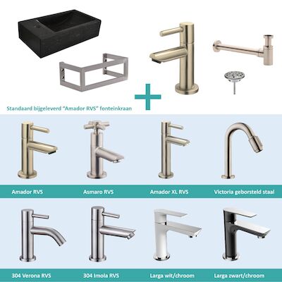 FonteinPack Recto Natuursteen Links Met Montageframe 40x22x10 cm RVS (Keuze uit 8 kranen)