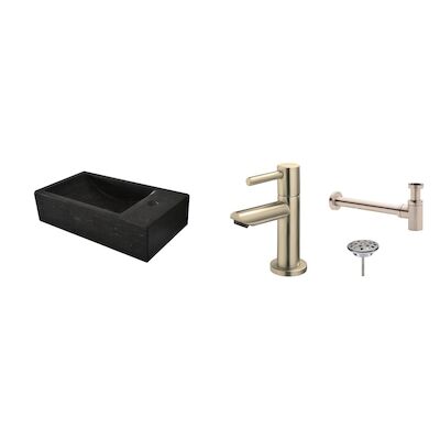 FonteinPack Recto Natuursteen Rechts 40x22x10 cm RVS (Keuze uit 8 kranen)