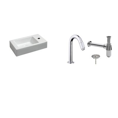 FonteinPack Rhea Keramiek Rechts 45.5x26x12cm Chroom (Keuze uit 20 kranen)