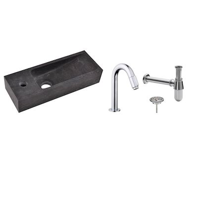 FonteinPack Small Natuursteen Links 38x14x8 cm Chroom (Keuze uit 20 kranen)