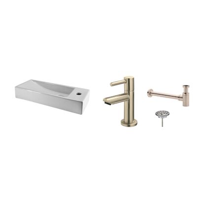 FonteinPack Trim Mini Keramiek 38x14x8 cm Rechts RVS (Keuze uit 8 kranen)