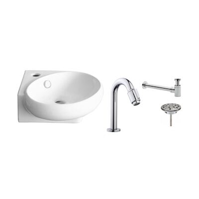 FonteinPack VM GO HAPPY HOEKFONTEIN WIT 36 X 38,5 X 13,5 CM (Keuze uit 18 kranen)