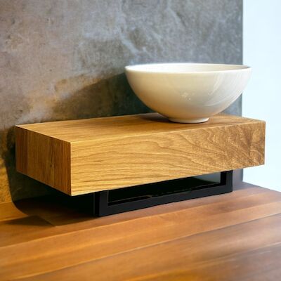 Fonteinplank Casajoy Bold 50x25x10 cm Eiken Met Waskom 28 cm Rond Keramiek Wit