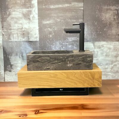 Fonteinplank Casajoy Bold 50x25x10 cm Eiken Met Waskom 40×22 cm Natuursteen Rechthoek
