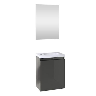 Fonteinset Allibert Porto Pack 40 Inclusief Spiegel Soft Close 40x51x25 cm Glanzend Donkergrijs