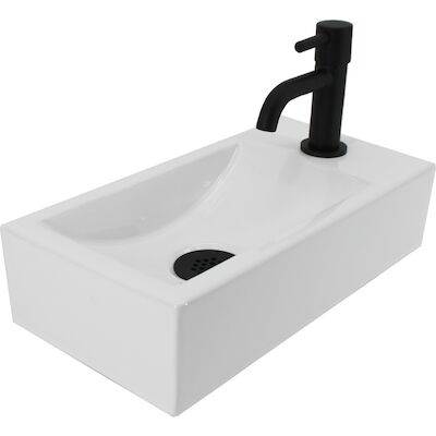Fonteinset Boss & Wessing Kaja Keramiek Inclusief Eenhendelkraan En Sifon 36x18x9 cm Wit