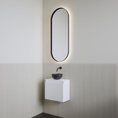 Fonteinset | BWS Leto | Glans Wit | Waskom Mat Zwart