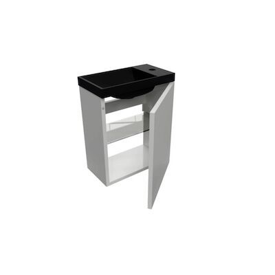 Fonteinset BWS Luna 54,3×39,7×21,8 cm Glans Wit Met Marble Fontein Zonder Overloop Mat Zwart