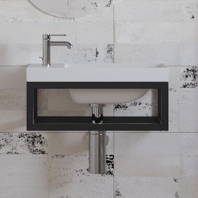 Fonteinset BWS Paris 40×22 cm met Glans Wit Fontein Mat Zwart