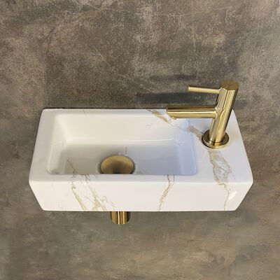 Fonteinset BWS Rinka 36x18x9 cm Rechts Carrara Messing Geborsteld Goud
