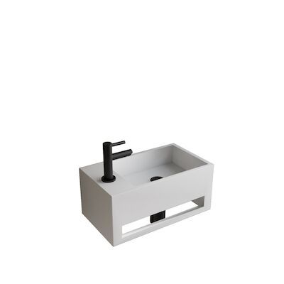 Fonteinset BWS Solid Surface Met Handdoekhouder Links Wit Mat Zwart