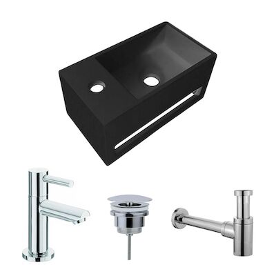 Fonteinset BWS Solid Surface Met Handdoekhouder Links Zwart Chroom