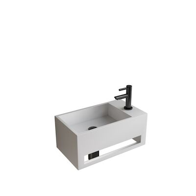Fonteinset BWS Solid Surface Met Handdoekhouder Rechts Wit Gunmetal