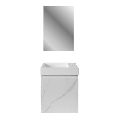 Fonteinset BWS Sona Fonteinkast Wit Marmer Wastafel Glanzend Wit en Spiegel Met Omlijsting