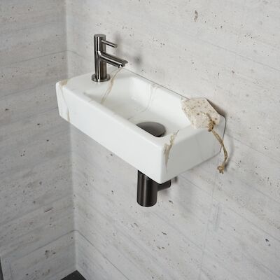 Fonteinset Carrara Marmerlook Wiesbaden Color Gun Metal (kraangat links)