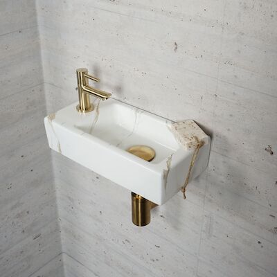 Fonteinset Carrara Marmerlook Wiesbaden Color Messing Goud (kraangat links)