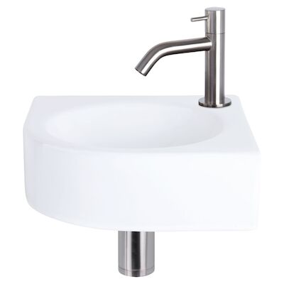 Fonteinset Differnz Cleo 30x30x10 cm Keramiek Wit Met Kraan Gebogen Mat Chroom