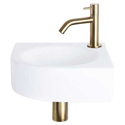 Fonteinset Differnz Cleo 30x30x10 cm Keramiek Wit Met Kraan Gebogen Mat Goud
