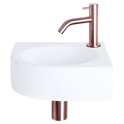 Fonteinset Differnz Cleo 30x30x10 cm Keramiek Wit Met Kraan Gebogen Rood Koper