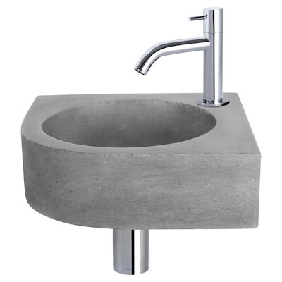 Fonteinset Differnz Cleo 31.5×31.5×10 cm Beton Donker Grijs Met Kraan Gebogen Chroom