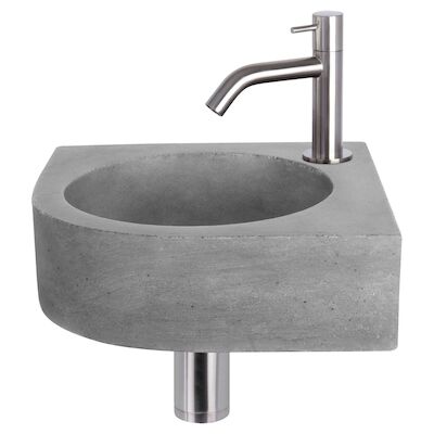 Fonteinset Differnz Cleo 31.5×31.5×10 cm Beton Donker Grijs Met Kraan Gebogen Mat Chroom