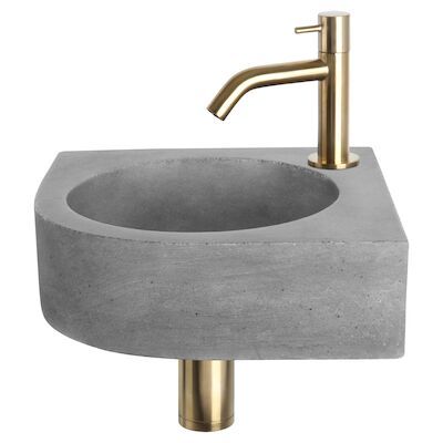 Fonteinset Differnz Cleo 31.5×31.5×10 cm Beton Donker Grijs Met Kraan Gebogen Mat Goud