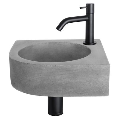 Fonteinset Differnz Cleo 31.5×31.5×10 cm Beton Donker Grijs Met Kraan Gebogen Mat Zwart