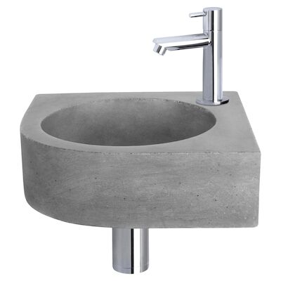 Fonteinset Differnz Cleo 31.5×31.5×10 cm Beton Donker Grijs Met Kraan Recht Chroom