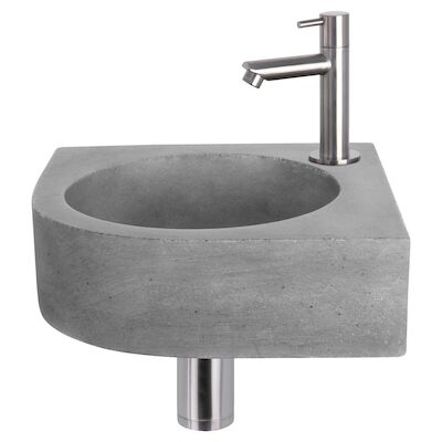 Fonteinset Differnz Cleo 31.5×31.5×10 cm Beton Donker Grijs Met Kraan Recht Mat Chroom