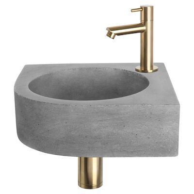 Fonteinset Differnz Cleo 31.5×31.5×10 cm Beton Donker Grijs Met Kraan Recht Mat Goud