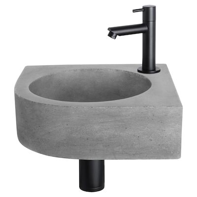 Fonteinset Differnz Cleo 31.5×31.5×10 cm Beton Donker Grijs Met Kraan Recht Mat Zwart