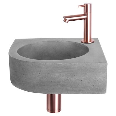 Fonteinset Differnz Cleo 31.5×31.5×10 cm Beton Donker Grijs Met Kraan Recht Rood Koper