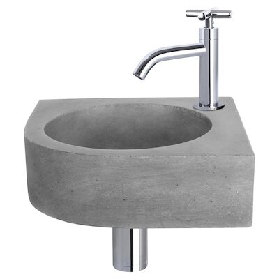 Fonteinset Differnz Cleo 31.5×31.5×10 cm Beton Donker Grijs Met Kruis Kraan Chroom