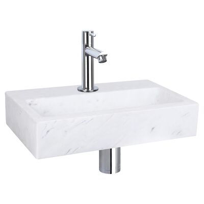 Fonteinset Differnz Flat Marmer 38x24x8 cm Wit Met Rechte Kraan Mat Chroom