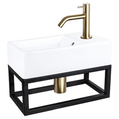 Fonteinset Differnz Force Keramiek en Handoekrek 40x22x11.5 cm Wit Met Gebogen Kraan Mat Goud
