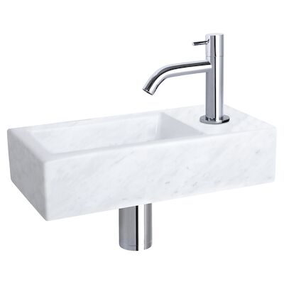 Fonteinset Differnz Helios 37.5×18.5×9.5 cm Marmer Wit Met Gebogen Kraan Chroom