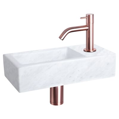 Fonteinset Differnz Helios 37.5×18.5×9.5 cm Marmer Wit Met Gebogen Kraan Rood Koper