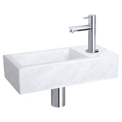 Fonteinset Differnz Helios 37.5×18.5×9.5 cm Marmer Wit Met Rechte Kraan Chroom