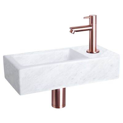 Fonteinset Differnz Helios 37.5×18.5×9.5 cm Marmer Wit Met Rechte Kraan Rood Koper
