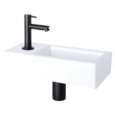 Fonteinset Differnz Helios 37.5×18.5×9.5 cm Wit Met Rechte Kraan Links Mat Zwart