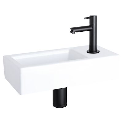 Fonteinset Differnz Helios 37.5×18.5×9.5 cm Wit Met Rechte Kraan Rechts Mat Zwart