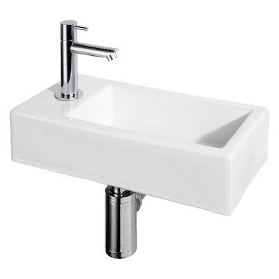 Fonteinset Differnz Helios Links 37.5×18.5×9.5 cm Keramiek Wit (inclusief kraan sifon en afvoer)